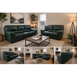 Natuzzi Genuine Leather Sofa & Loveseat Set Forest Green - Made in Italy